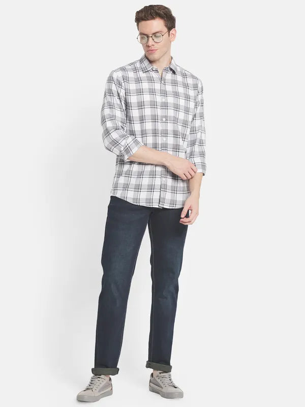 Men White Tartan Checks Checked Casual Shirt