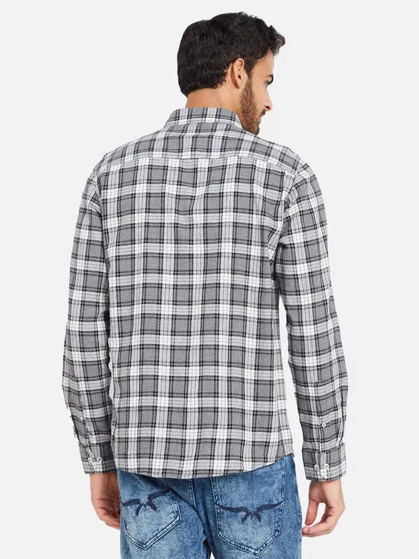 Mettle Men Grey Opaque Checked Casual Shirt