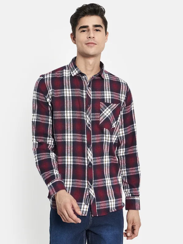 Men Maroon Tartan Checks Checked Casual Shirt