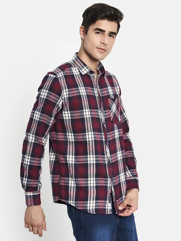 Men Maroon Tartan Checks Checked Casual Shirt