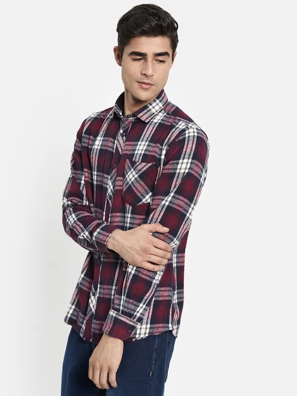 Men Maroon Tartan Checks Checked Casual Shirt