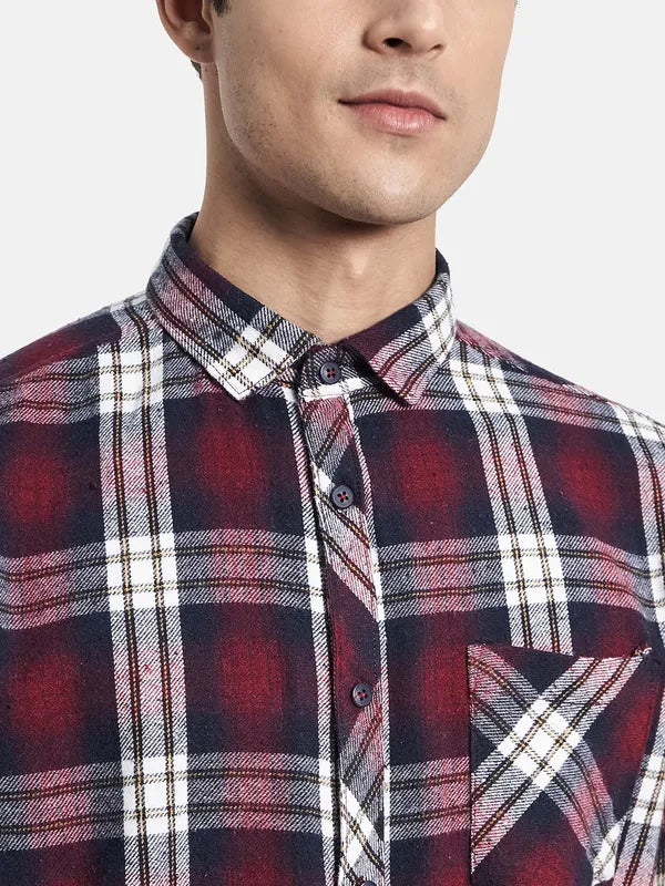 Men Maroon Tartan Checks Checked Casual Shirt