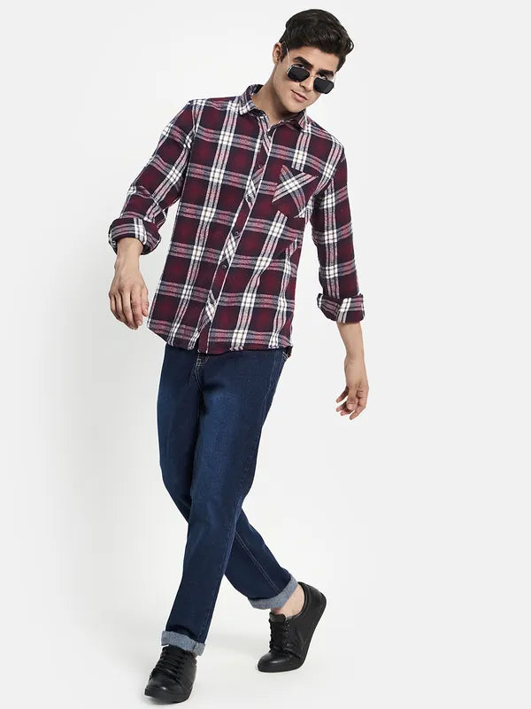 Men Maroon Tartan Checks Checked Casual Shirt