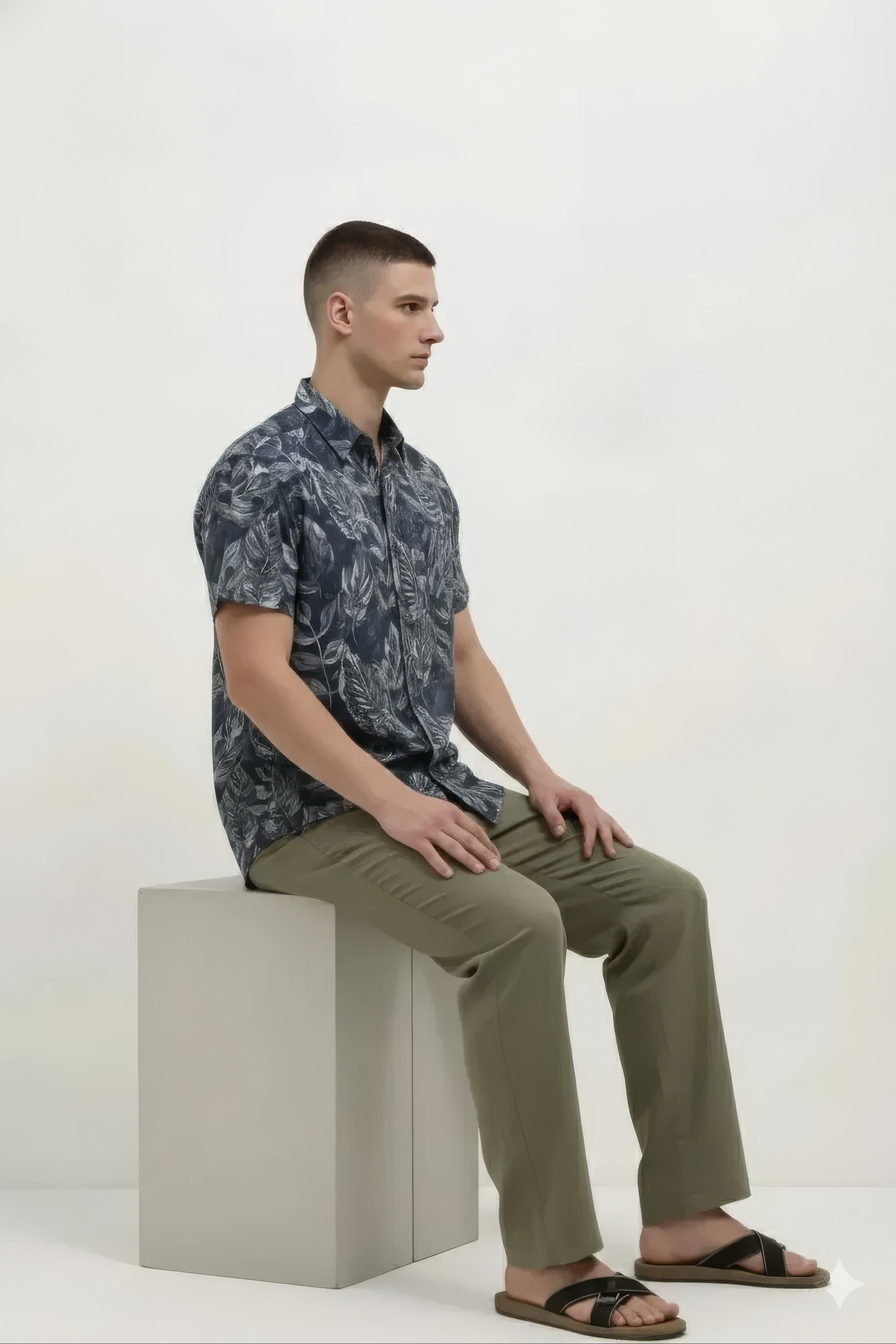 Men Floral Printed Polo Collar Shirt