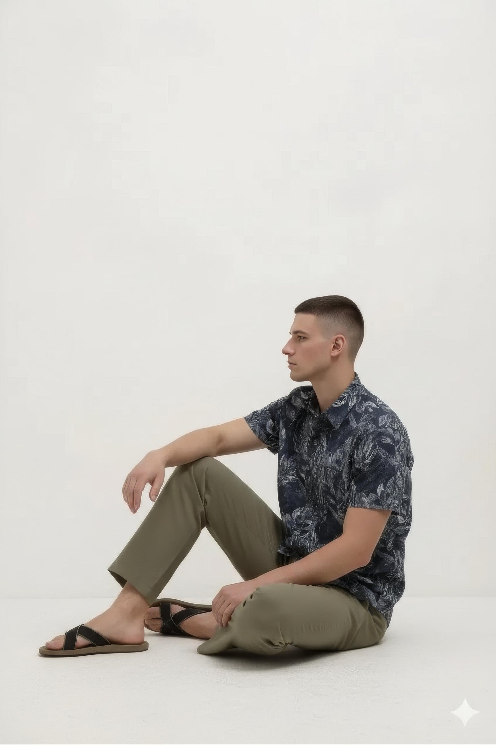 Men Navy Floral Printed Polo Collar Shirt