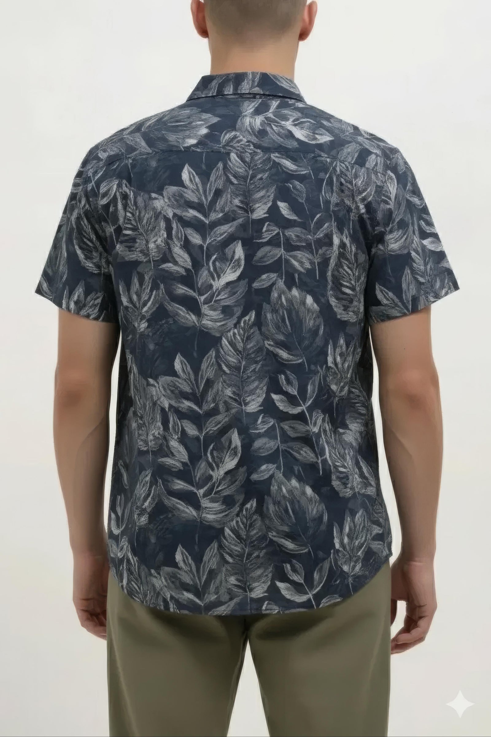 Men Navy Floral Printed Polo Collar Shirt
