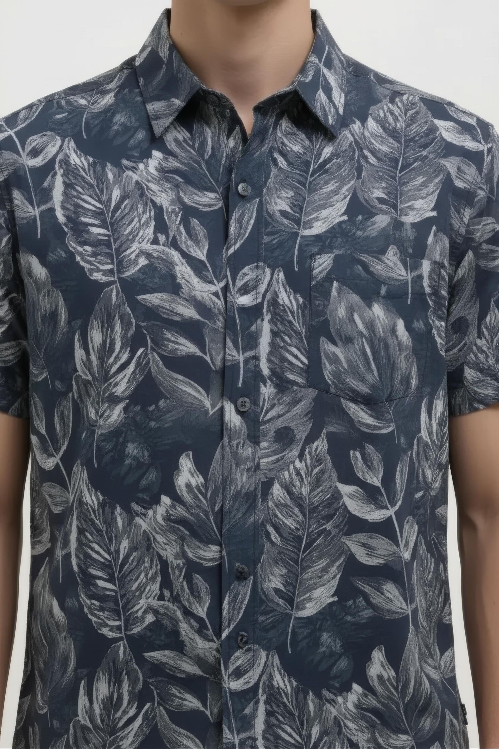 Men Navy Floral Printed Polo Collar Shirt