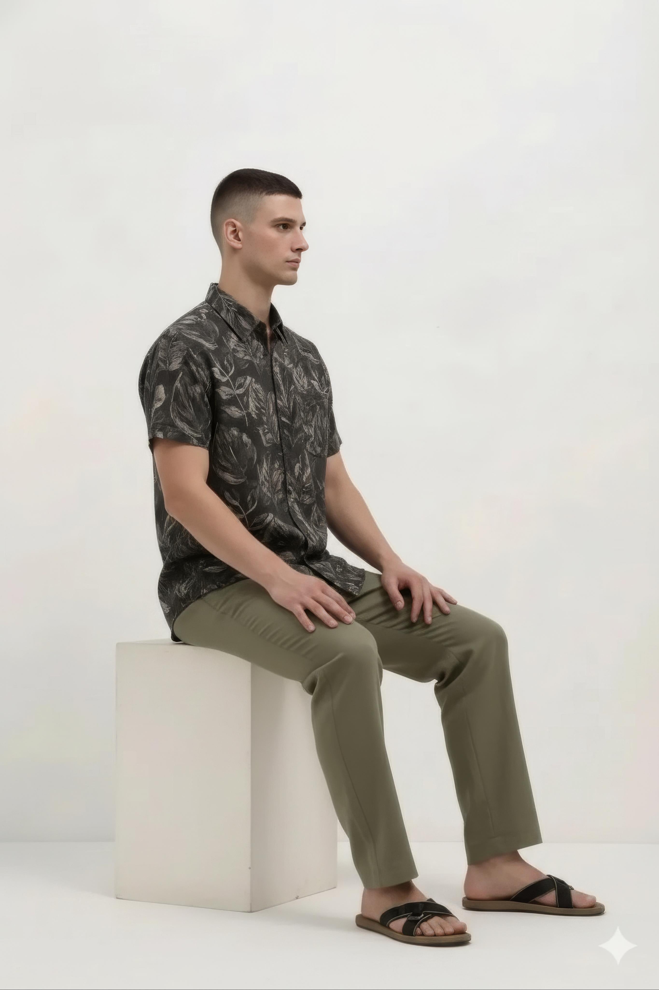 Men Floral Printed Polo Collar Shirt