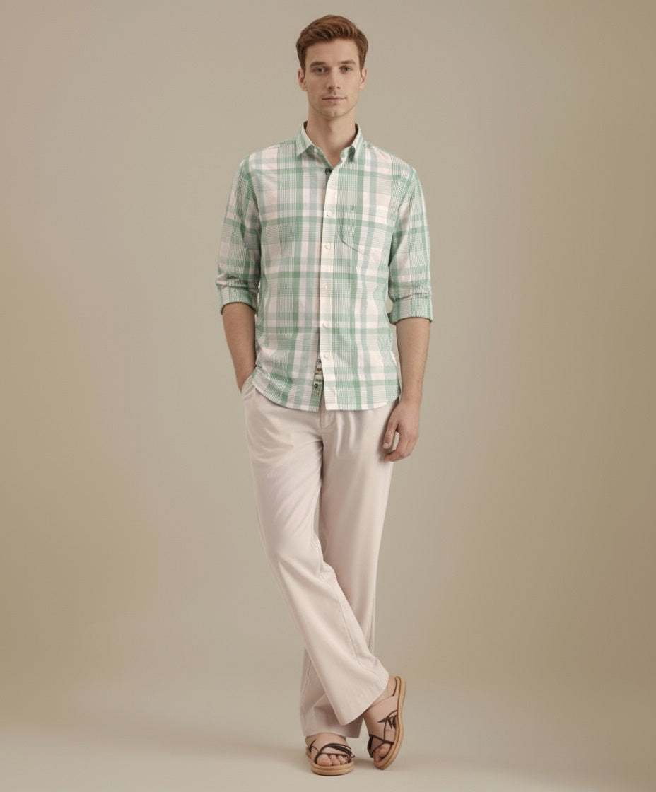 METTLE Men Fern Checked Casual Shirt