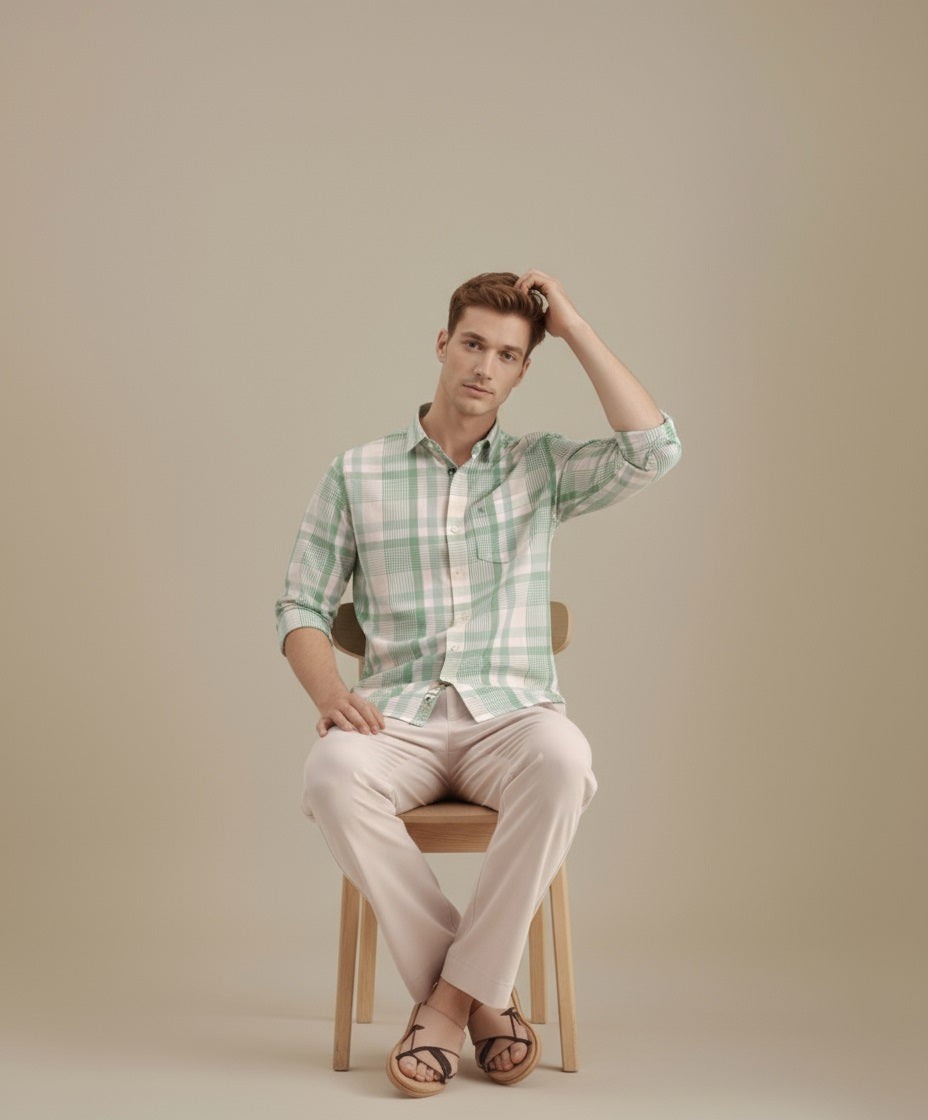 METTLE Men Fern Checked Casual Shirt