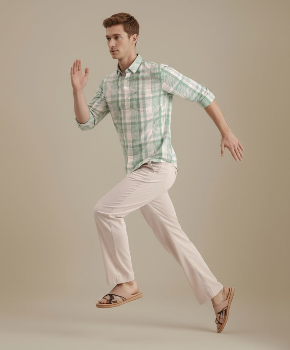 METTLE Men Fern Checked Casual Shirt