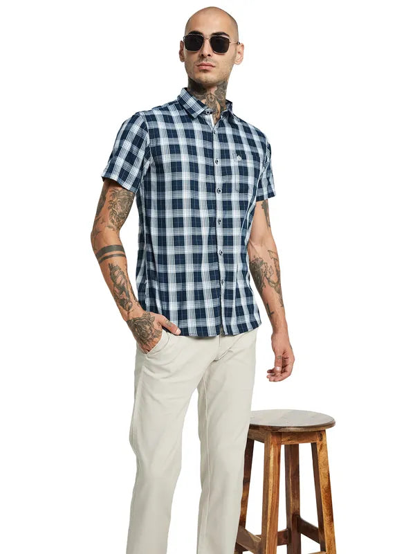 Mettle Men Gingham Checked Cotton Casual Shirt