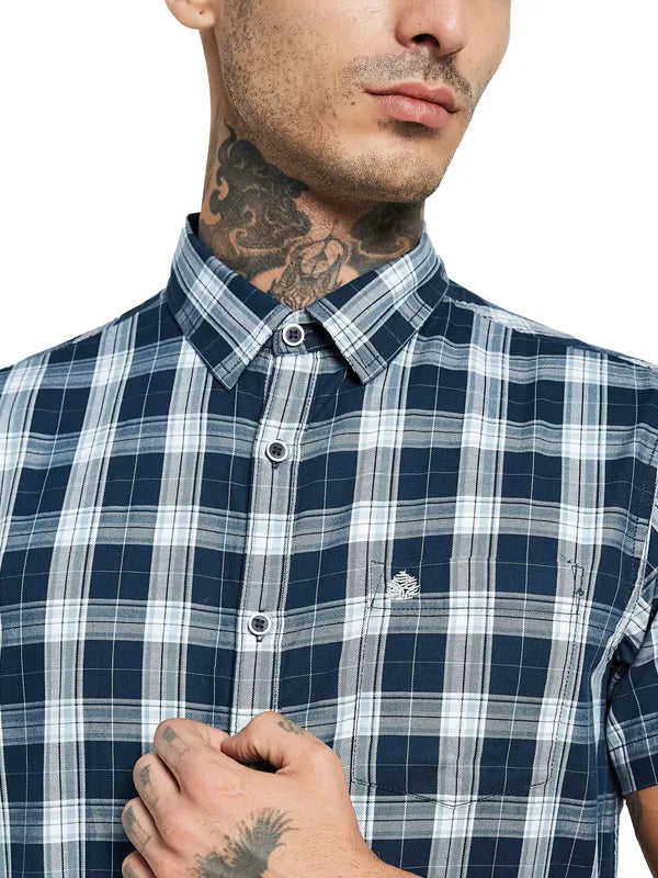 Mettle Men Gingham Checked Cotton Casual Shirt