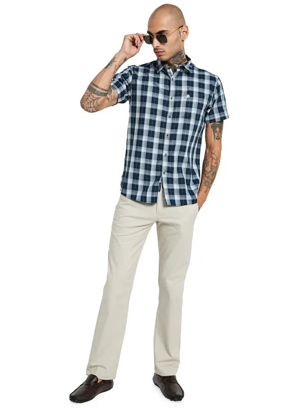 Mettle Men Gingham Checked Cotton Casual Shirt