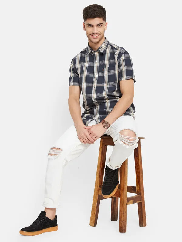 Contrast Check Half Sleeve Shirt