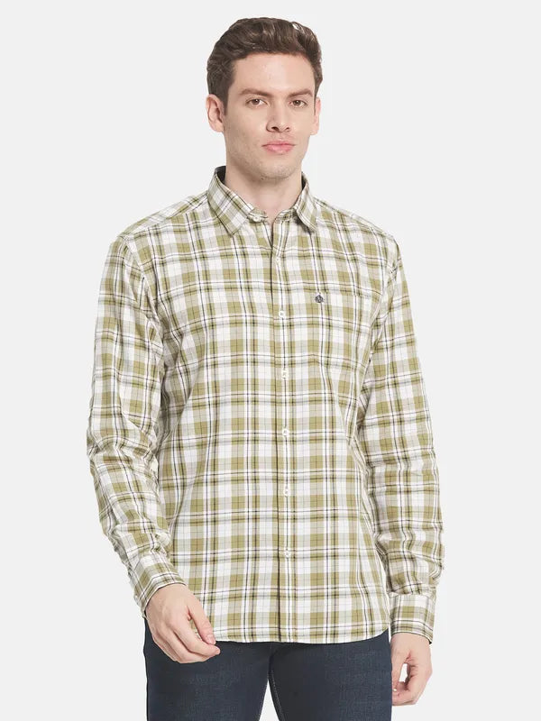 Men Olive Green Tartan Checks Checked Casual Shirt