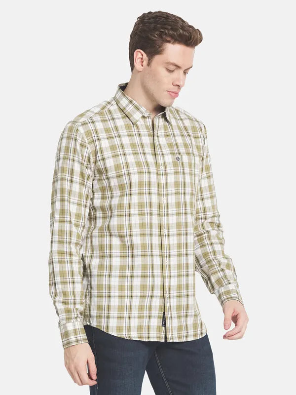 Men Olive Green Tartan Checks Checked Casual Shirt