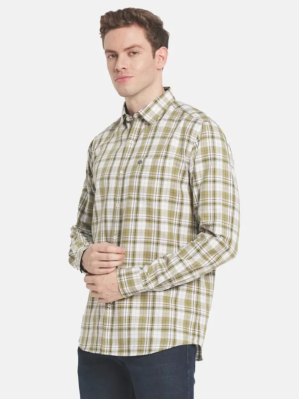 Men Olive Green Tartan Checks Checked Casual Shirt