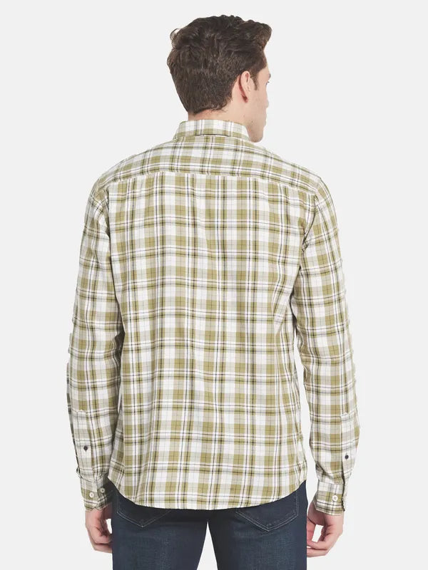 Men Olive Green Tartan Checks Checked Casual Shirt