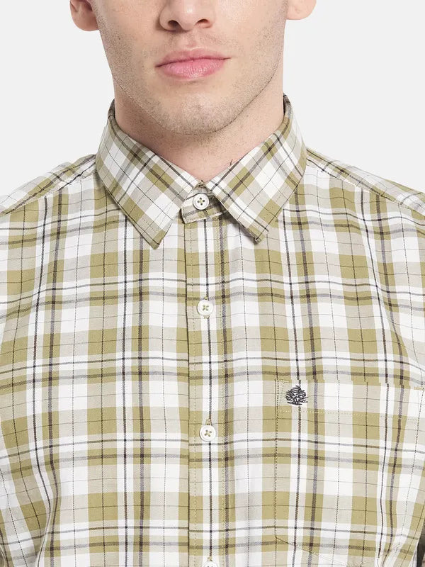 Men Olive Green Tartan Checks Checked Casual Shirt