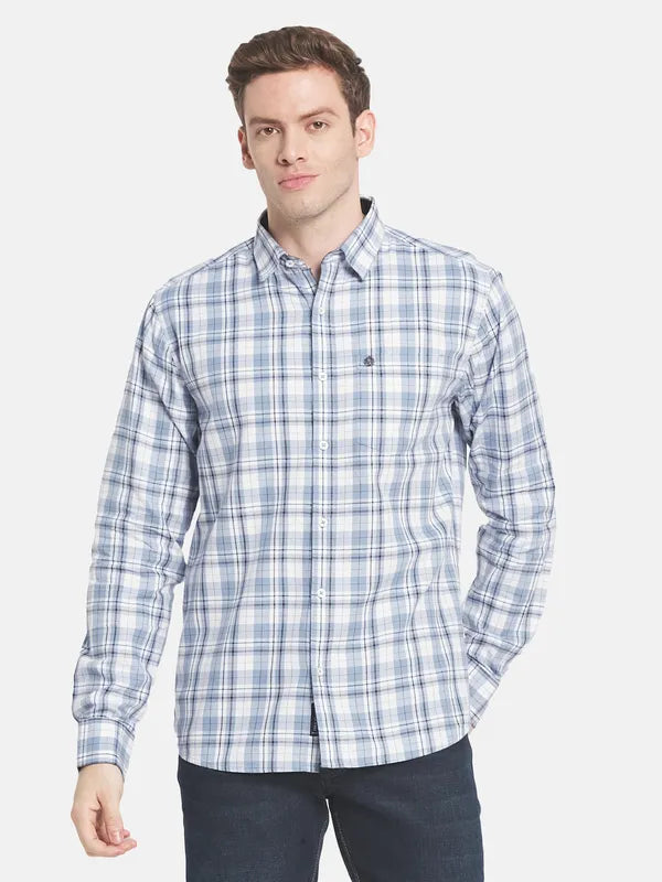 Men Blue Tartan Checks Checked Casual Shirt