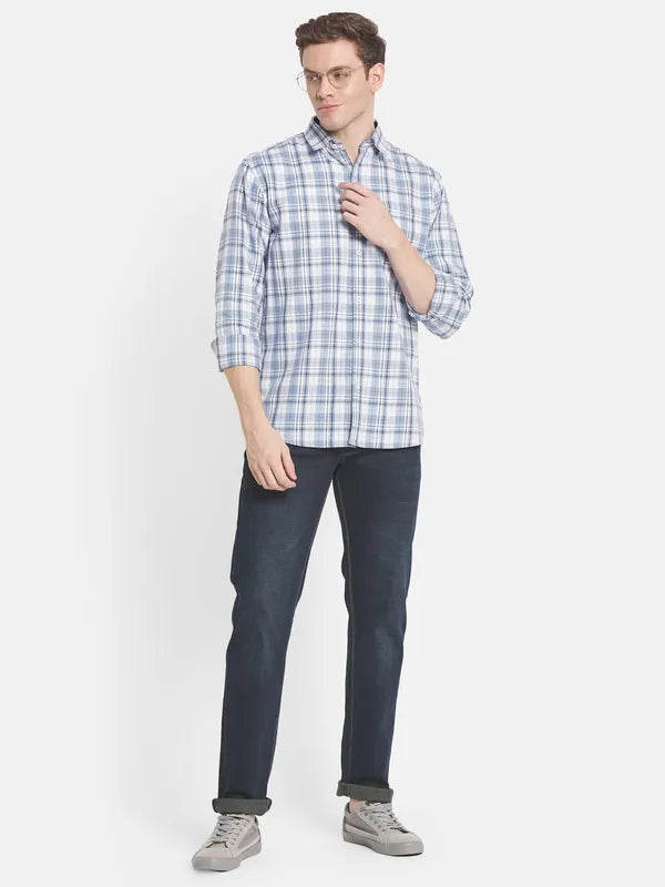 Men Blue Tartan Checks Checked Casual Shirt