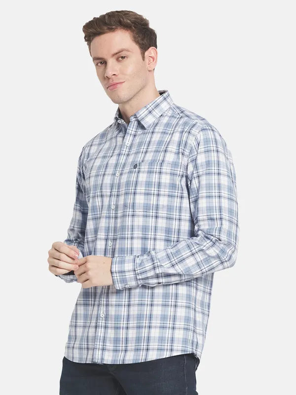 Men Blue Tartan Checks Checked Casual Shirt