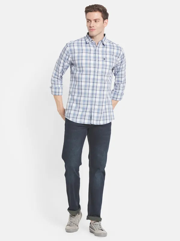 Men Blue Tartan Checks Checked Casual Shirt