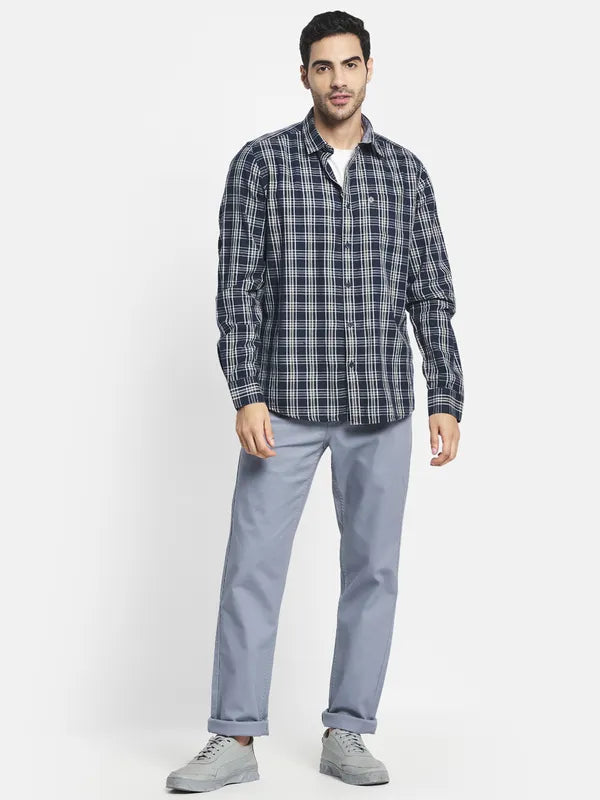 Men Blue Tartan Checks Checked Casual Shirt