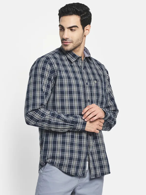 Men Blue Tartan Checks Checked Casual Shirt