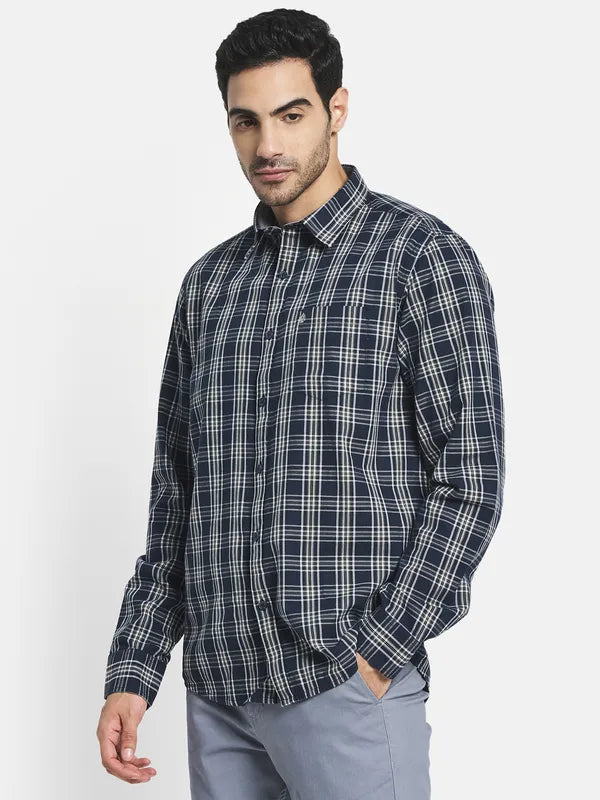 Men Blue Tartan Checks Checked Casual Shirt