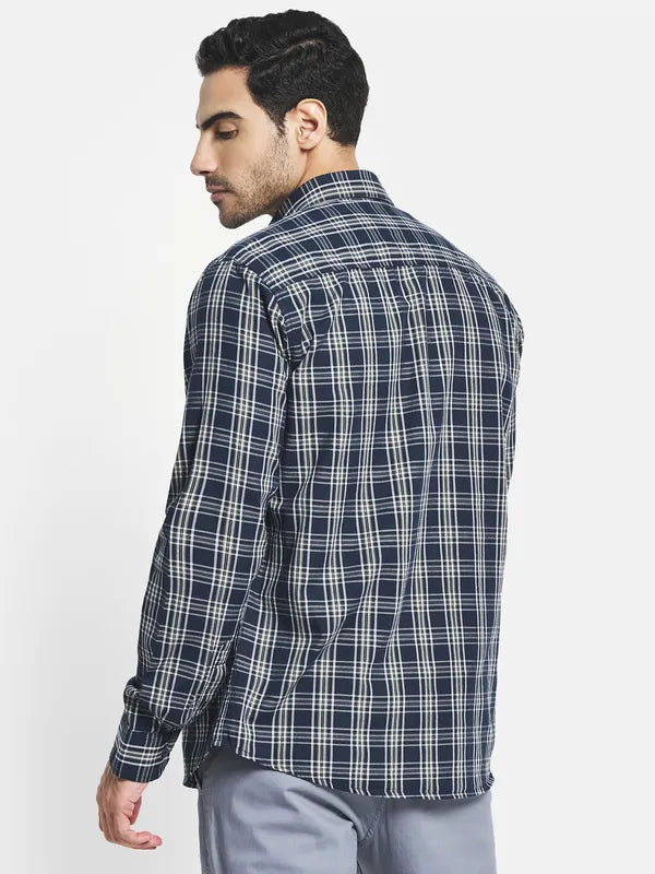 Men Blue Tartan Checks Checked Casual Shirt