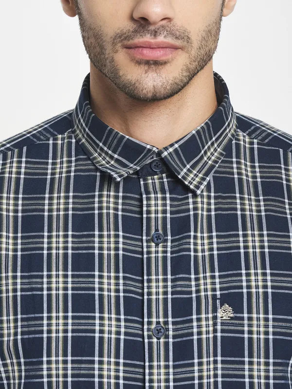 Men Blue Tartan Checks Checked Casual Shirt