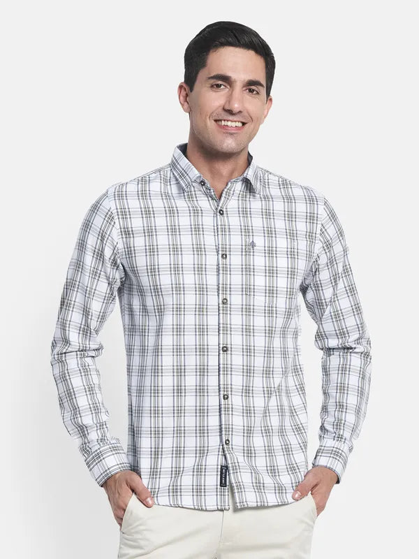 Men White Tartan Checks Checked Regular Fit Casual Shirt