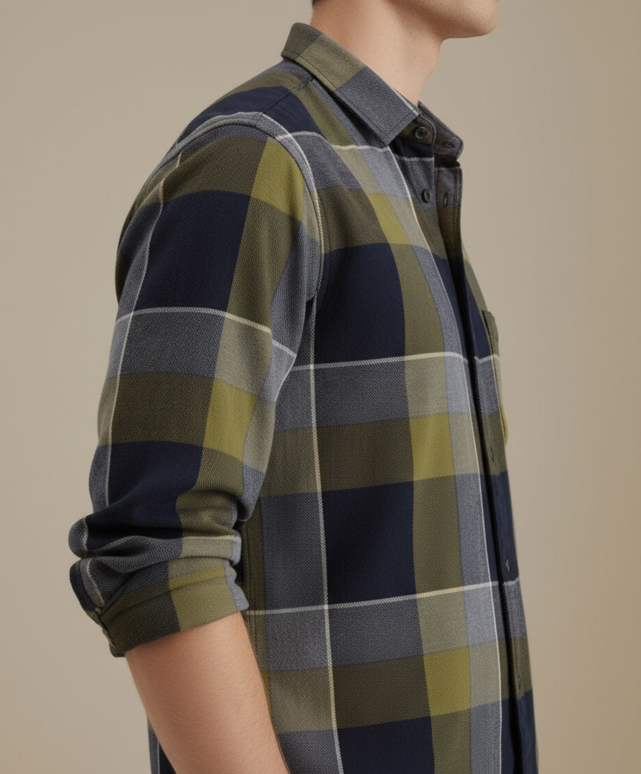 METTLE Men Olive Checked Casual Shirt