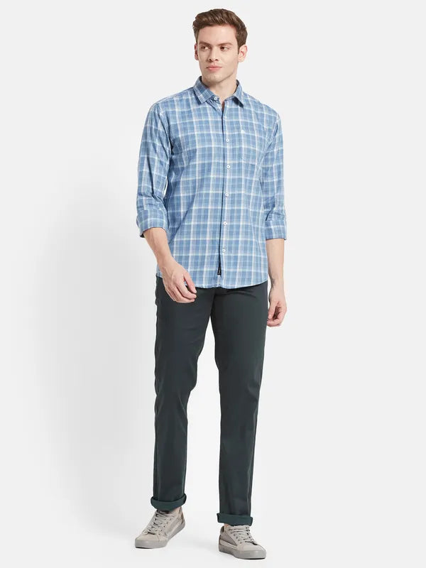 Men Blue Checked Casual Shirt