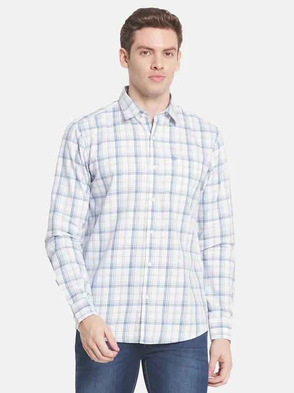 Men White Checked Casual Shirt