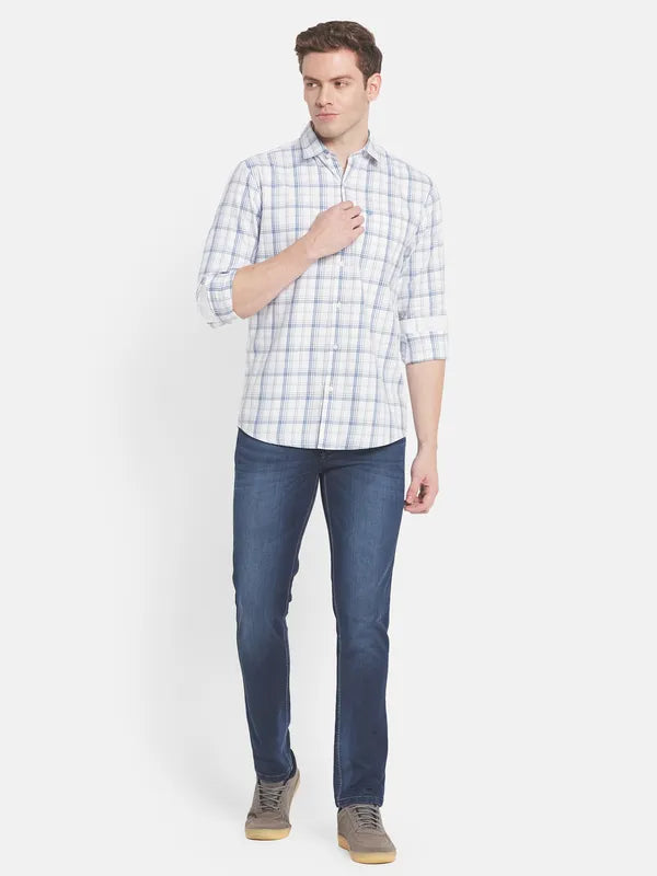 Men White Checked Casual Shirt