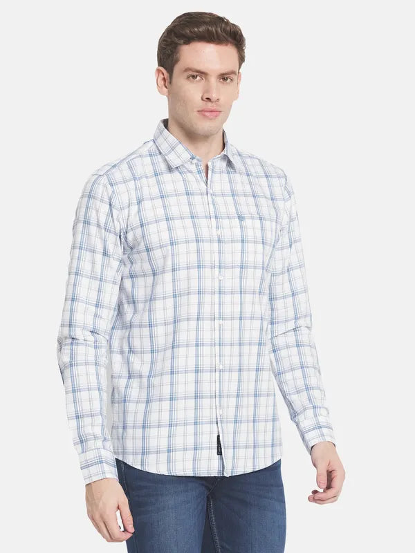 Men White Checked Casual Shirt