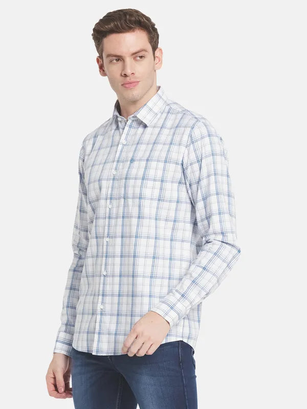 Men White Checked Casual Shirt