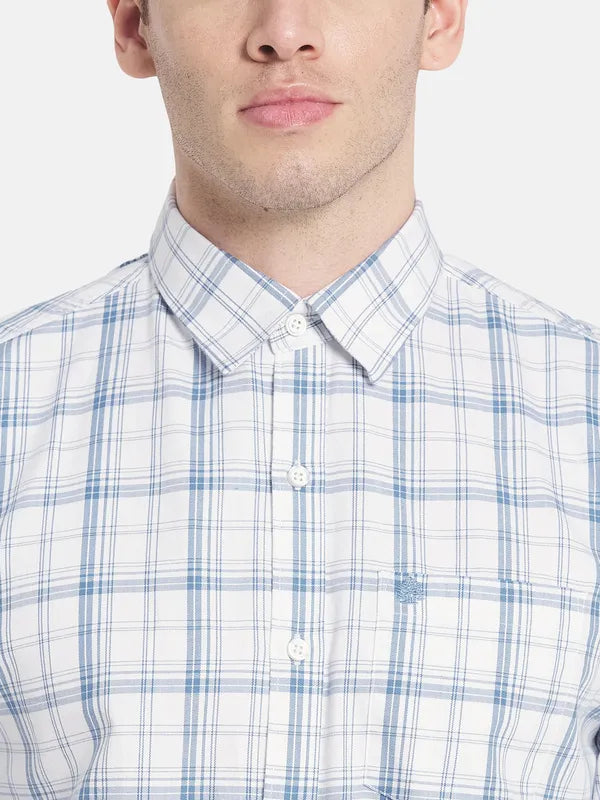 Men White Checked Casual Shirt