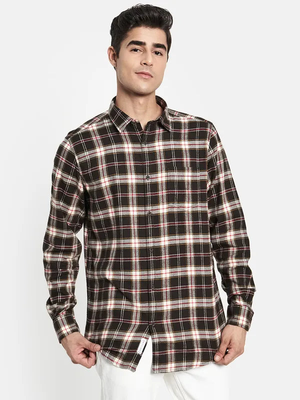 Men Brown Tartan Checks Checked Casual Shirt