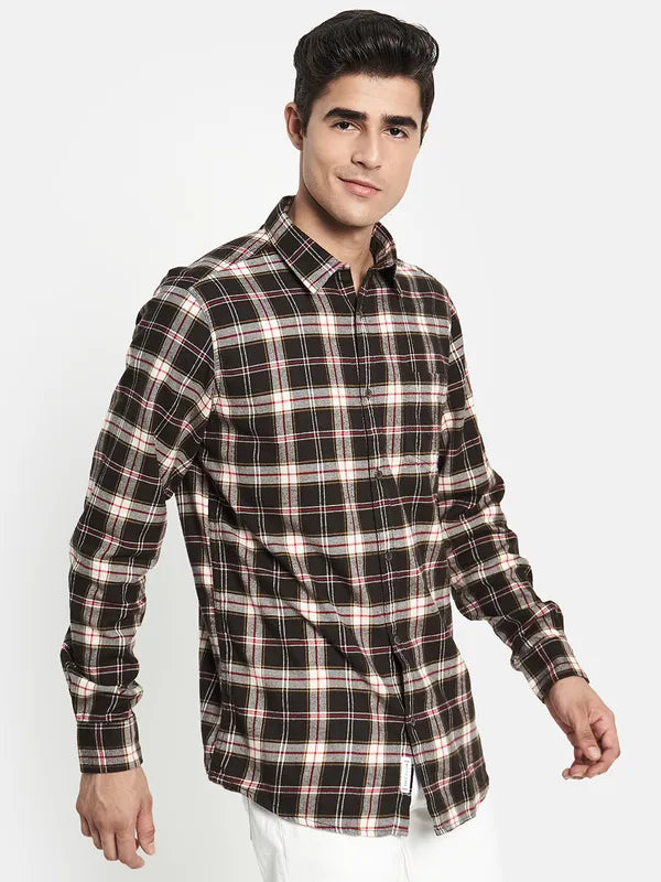 Men Brown Tartan Checks Checked Casual Shirt