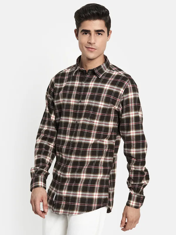 Men Brown Tartan Checks Checked Casual Shirt