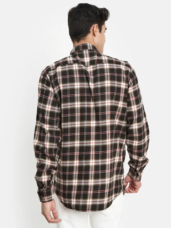 Men Brown Tartan Checks Checked Casual Shirt