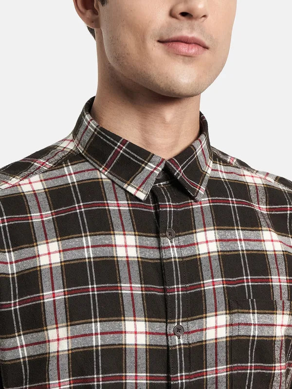 Men Brown Tartan Checks Checked Casual Shirt