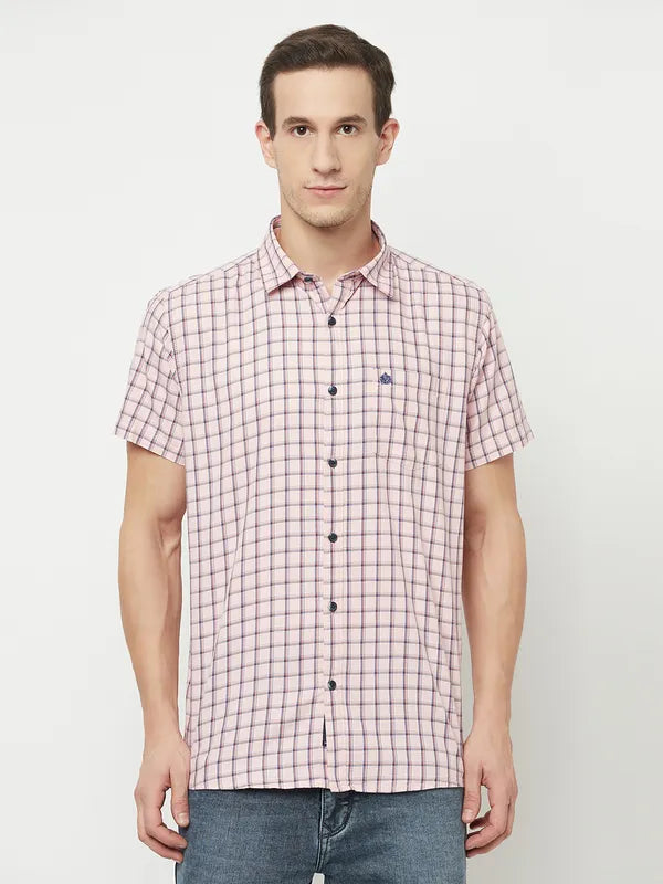 Mettle Men Pink Checked Casual Shirt