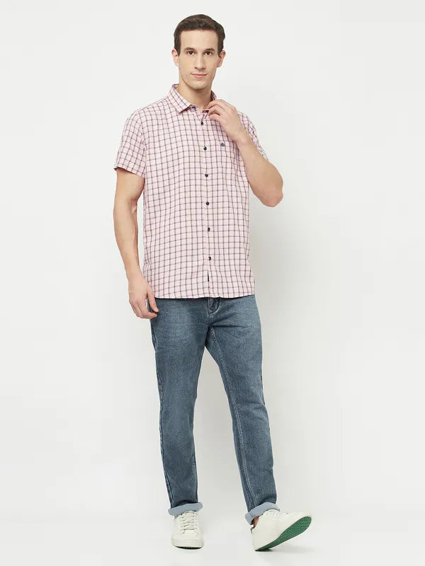 Mettle Men Pink Checked Casual Shirt