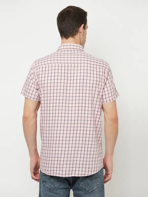 Mettle Men Pink Checked Casual Shirt