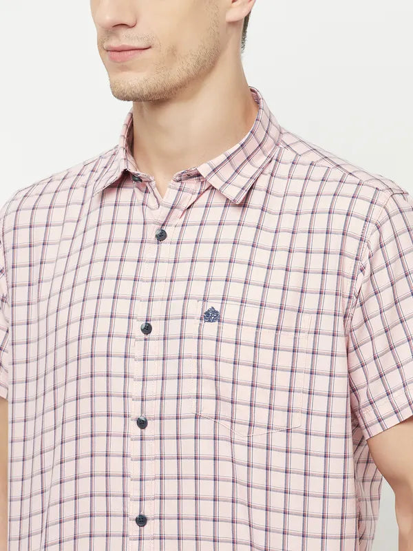 Mettle Men Pink Checked Casual Shirt